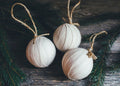 Rustic Beige Flannel Rag Ball Christmas Ornament Set of Three