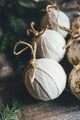 Rustic Beige Flannel Rag Ball Christmas Ornament Set of Three