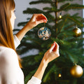 Ceramic Christmas Ornament with Blue, Gold and White Christmas Tree